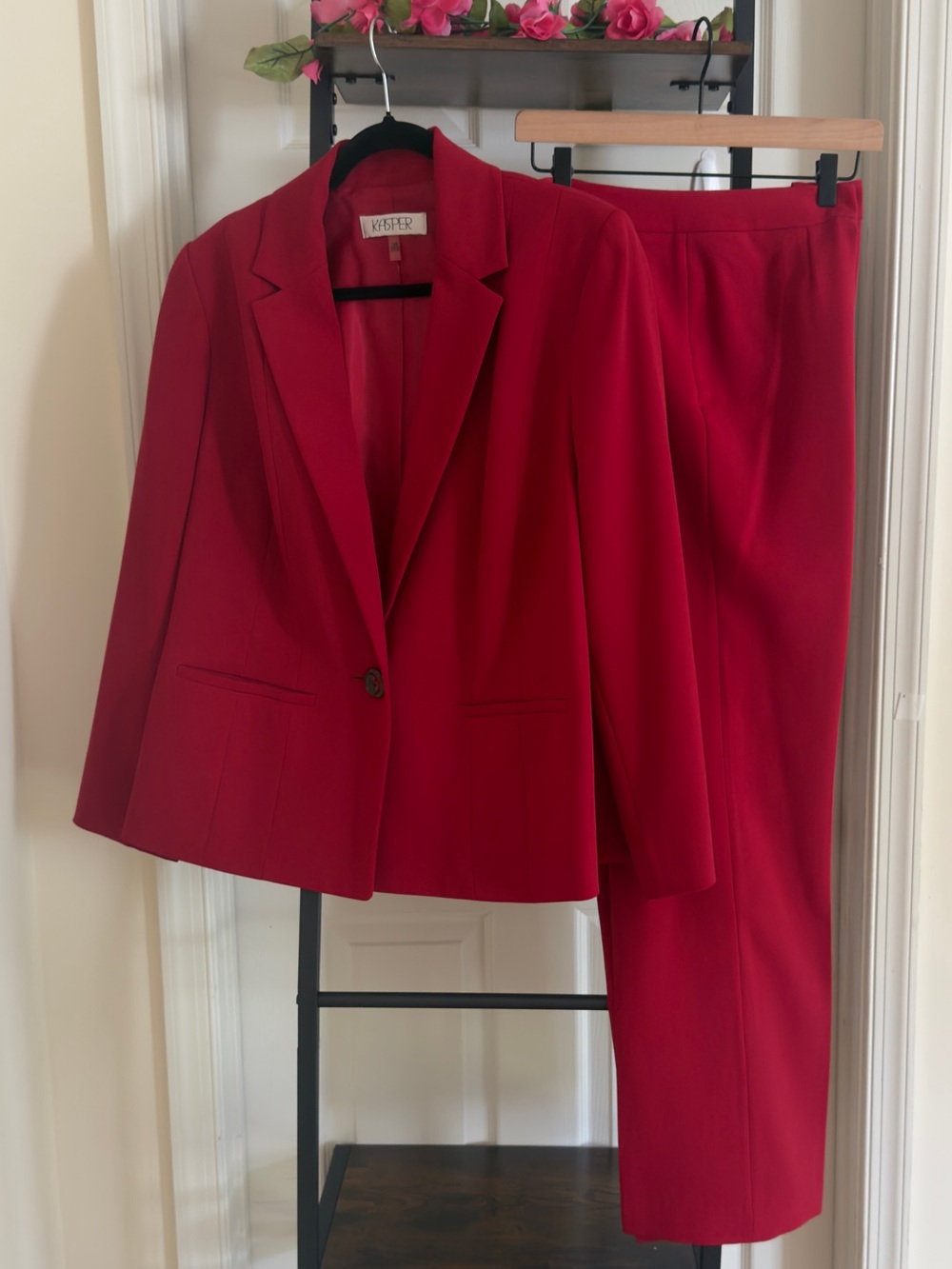 Kasper Vibrant Red Women's Blazer and Trousers Suit set Minimalist Office Career